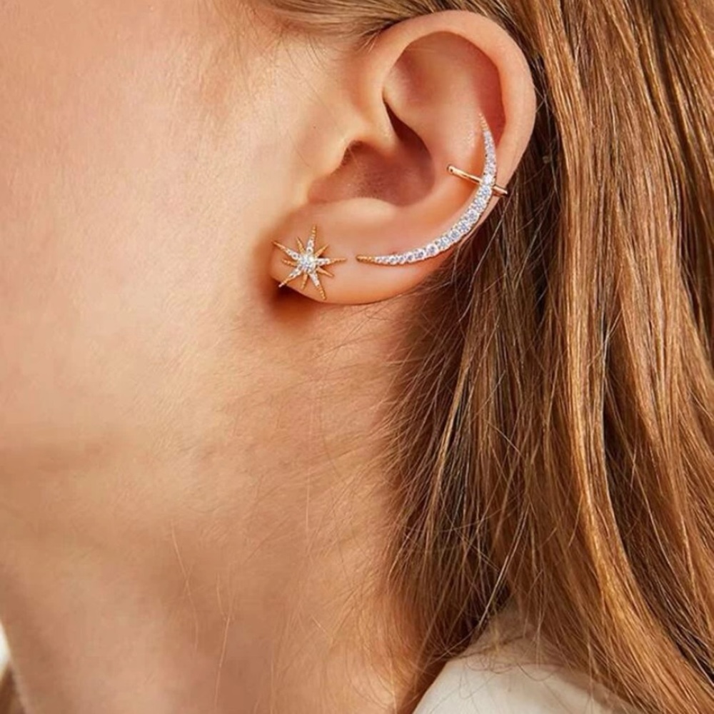 Rhinestone star and moon mismatched stud earrings
